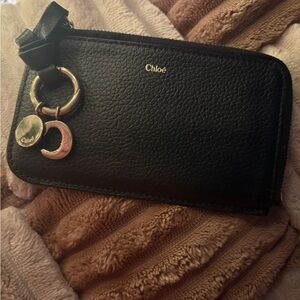 Chloe Black Leather zip around card holder/wallet with Gold charm